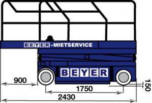 Abmessungsgrafik von 9 m Elektro-Scherenbühne SB 99 E