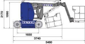 Zeichnung der Baumaße in Transportstellung Elektro Gelenkteleskopbühne 12 m Arbeitshöhe