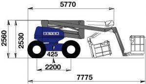 Seitliche Abmessungen von 17 m Diesel-Gelenkbühne von BEYER-Mietservice