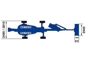 Abmessungsgrafik von 40 m Gelenkteleskopbühne von BEYER