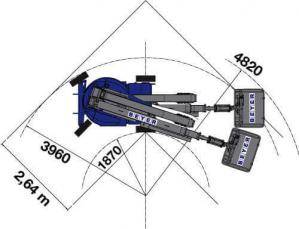 Abmessungsgrafik aus der Vogelperspektive von 15 m Gelenkbühne