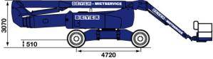 Seitliche Maßzeichnung von BEYER-Gelenkbühne mit 43 m Arbeitshöhe