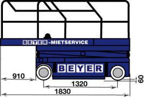 Seitliche Abmessungsgrafik SB 76 E mit 7,60 m Arbeitshöhe