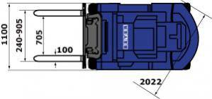 1,8 t Dieselstapler von BEYER, Abmessungsgrafik aus der Vogelperspektive
