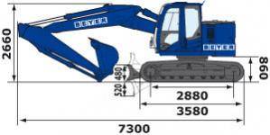 Seitliche Abmessungen von 15,5 t Kettenbagger aus der BEYER-Vermietung