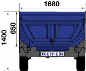 Grafik Heck Kippmuldenanhänger KMA 350 mit Abmaßen