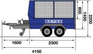 Grafik Seitenansicht mit Abmessungen Kippmuldenanhänger KMA 350