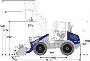 Knicklader Abmessungsdiagramm von der Seite