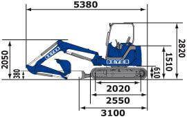 Abmessungsgrafik von Bagger RB 510 K aus dem BEYER-Mietpark