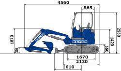 3,5 t Raupenbagger aus der BEYER-Vermietung, Abmessungsgrafik