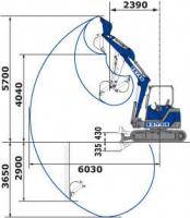 Reichweitendiagramm von BEYER Kompaktbagger mit 5,5 t Betriebsgewicht