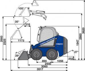 Seitliche Abmessungsgrafik von BEYER-Kompaktlader