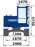 Front-Abmessungsgrafik von 8,5 t Kettenbagger aus dem BEYER-Verleih