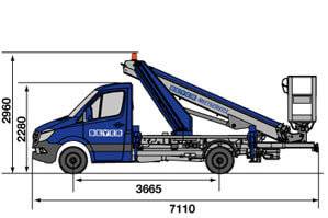 Seitliche Abmessungsgrafik von LKW-Hubarbeitsbühne LB 162 T