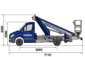 Seitliche Abmessungsgrafik von Hybrid LKW-Hubsteiger LB 162 T