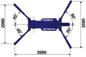 Grafik Minikran MC 87.3 D/E II, Ansicht von oben mit Maßen minimale Abstützung