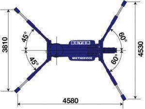 Grafik Minikran MC 87.3 D/E II, Ansicht von oben mit Maßen maximale Abstützung