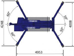 Abmessungsgrafik von Minikran 168.4 D/E II in minimaler Abstützposition