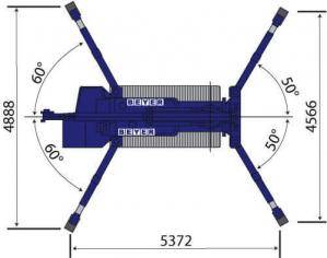 Abmessungsgrafik von Minikran 168.4 D/E II in mittlerer Abstützposition
