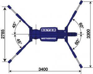 Abmessungsgrafik Minikran MC 55.1 bei maximaler Abstützung