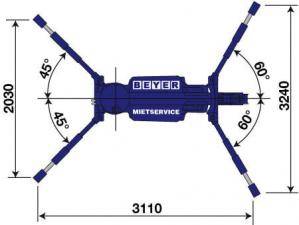 Abmessungsgrafik Minikran MC 55.1 bei mittlerer Abstützposition