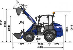 Abmessungsgrafik von Radlader RL 35 mit Schaufel