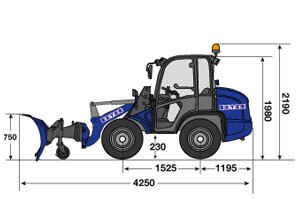Abmessungsgrafik von Radlader RL 35 mit Winterdienst-Ausstattung