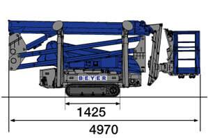 Seitliche Abmessungsgrafik von Raupenarbeitsbühne RAB 207 GT B/E