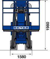 Vordere Abmessungen von Raupenbühne mit 30 m Arbeitshöhe