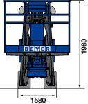 Front-Abmessungsgrafik von BEYER-Raupensteiger mit 50 m Arbeitshöhe