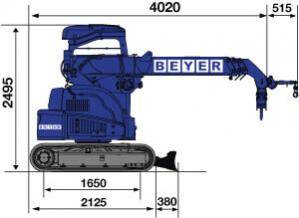Seitliche Abmessungsgrafik von Raupenkran RC 93.3 MD