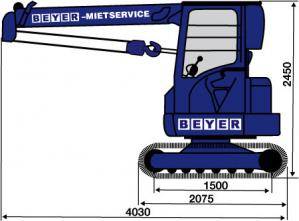 Seitliche Abmessungsgrafik von Raupenkran RC 93.3