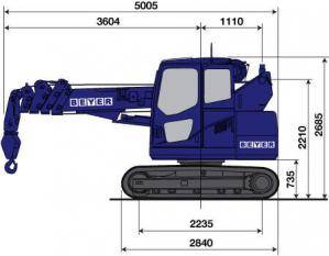 Seitliche Abmessungsgrafik von Raupenkran RC 164.5