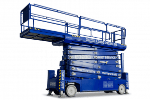 Elektro-Scherenbühne SB 225 SE mit 22 m Arbeitshöhe und rausgeschobener Plattform