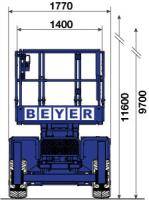 Grafik mit Abmaßen Breite/Höhe Diesel-Scherenbühne mit 11,70 m Arbeitshöhe