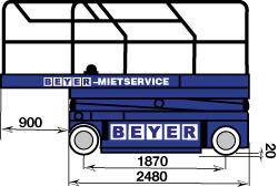 Zeichnung mit Längenangaben Scherenbühne SB 140 ELDI II