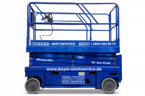 Seitenansicht von Scherenbühne SB 101 E mit 10 m Arbeitshöhe