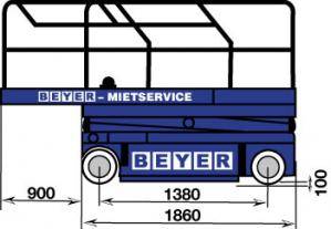 Längenangaben inklusive Plattformverlängerung der Elektro-Scherenbühne SB 78 ELDI mit 7,80 m Arbeitshöhe