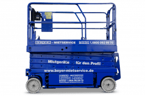 9,9 m Scherenbühne mit Elektroantrieb von Seite abgebildet