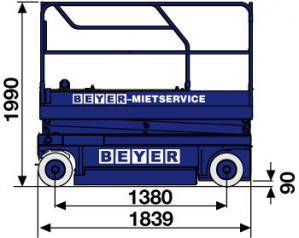 Abmessungsgrafik von Scherenbühne SB 76 E