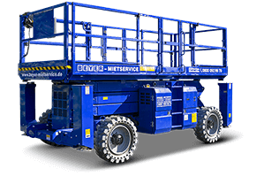 Diesel-Scherenhebebühne mit 12 m Arbeitshöhe & Longdeck-Plattform