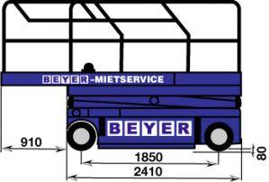 Abmessungsgrafik von Scherenhebebühne SB 117 E