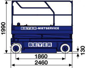 Seitliche Abmessungsgrafik SB 82 E aus der BEYER-Vermietung
