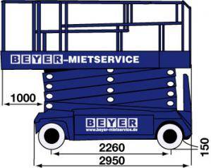 Abmessungsgrafik von Scherenbühne SB 151 E