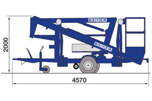 Seitliche Abmessungsgrafik von Anhängerbühne AB 122 GTE II