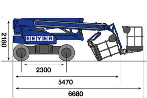 Seitliche Abmessungsgrafik von Gelenk-Hebebühne GTB 208 EDK