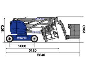 Abmessungsgrafik Seite von Gelenkteleskopbühne GTB 169 EK II