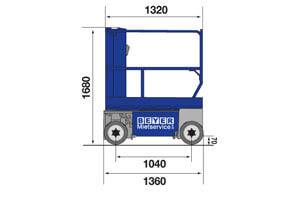 Seitliche Abmessungsgrafik von Mastbühne TMB 57 E