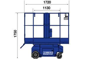 Seitliche Abmessungsgrafik von Plattformlift TMB 49 E