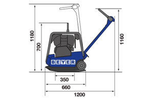 Abmessungsgrafik von 190 kg Rüttelplatte RP 30